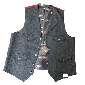 NWT FLYNT Mens Herringbone Vest Vintage‎ Western Waistcoat Corduroy Back M
